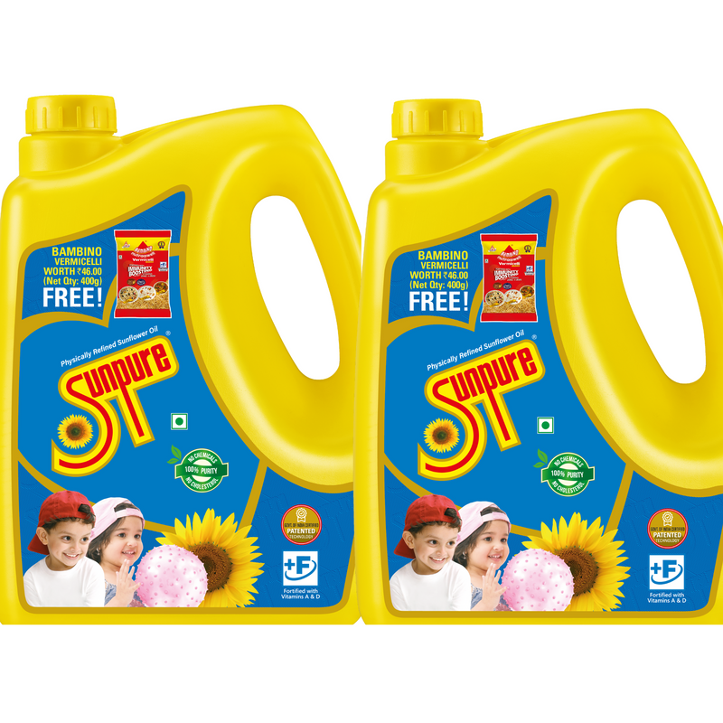 SUNPURE SUNFLOWER OIL - 5 L CAN BAMBINO VERMICILLI OFFER (PACK OF 2)