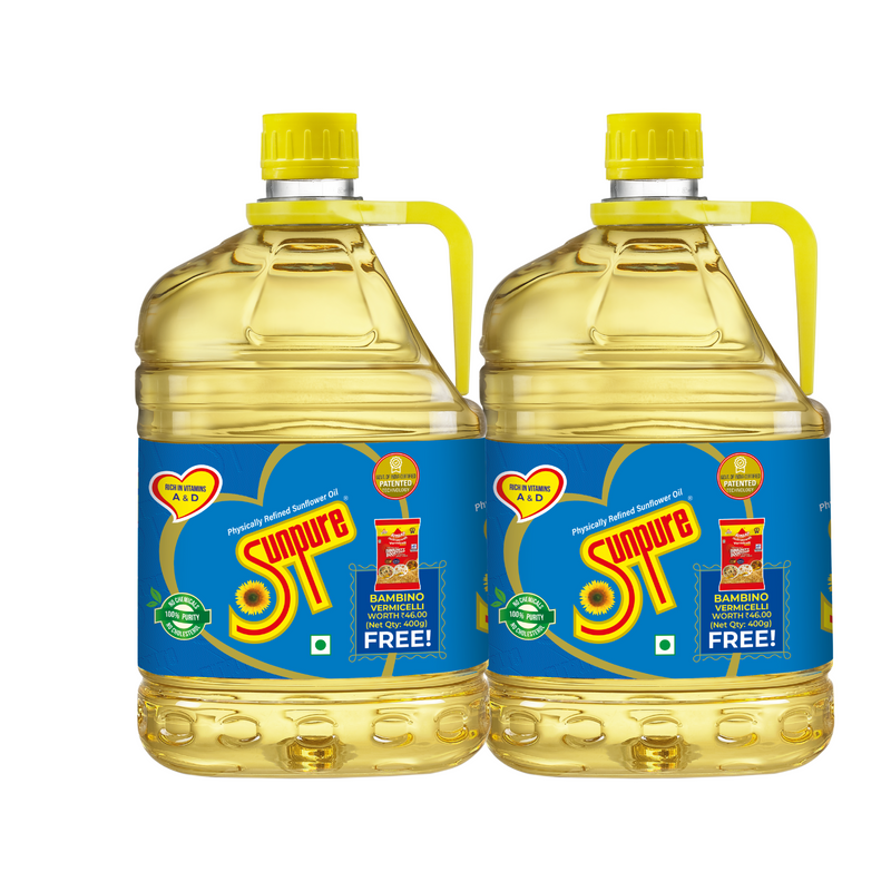 SUNPURE SUNFLOWER OIL - 5 L JAR WITH BAMBINO VERMICILLI OFFER (PACK OF 2)