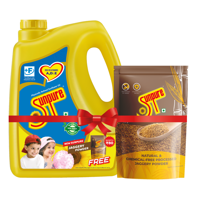 SUNPURE SUNFLOWER OIL - 5 L CAN with FREE 500g JAGGERY POWDER