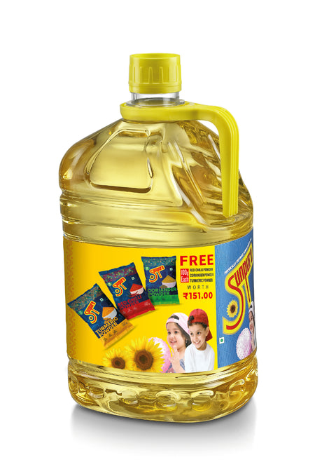 SUNPURE SUNFLOWER OIL - 5 L JAR ( FREE 100G EACH RED CHILLI+TURMERIC+CORIANDER WORTH 151)