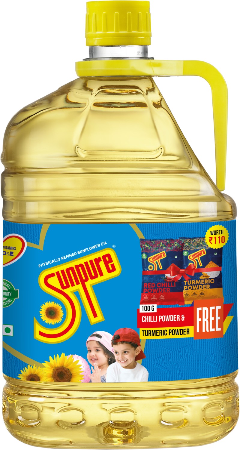 SUNPURE SUNFLOWER OIL - 5 L JAR (WITH FREE SUNPURE CHILLI POWDER & TURMERIC POWDER WORTH Rs. 110)