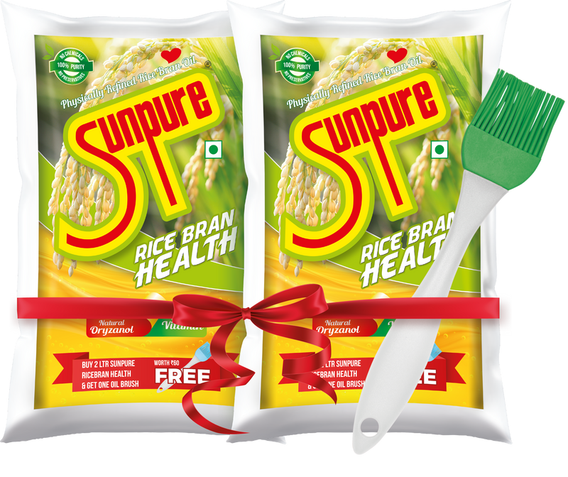 SUNPURE RICE BRAN OIL - PACK OF 2 WITH FREE OIL BRUSH